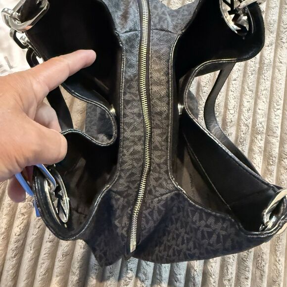 Michael Kors Fulton Signature Logo Shoulder Bag, LG Dark Gray With Storage Bag - Picture 6 of 16